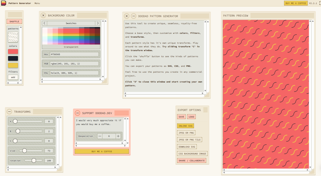 我乃设计狮：【DoodaD/pattern-generator】纹理创作的梦幻乐园